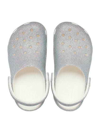 Zueco Niños Grandes Classic Clog Glitter Plateado Crocs